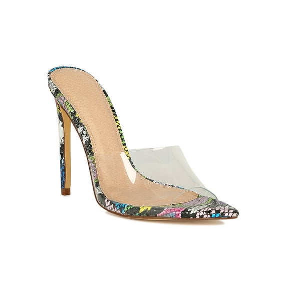 Women Cork Pointed Transparent Open Toe Mule Heel Sandal 18219