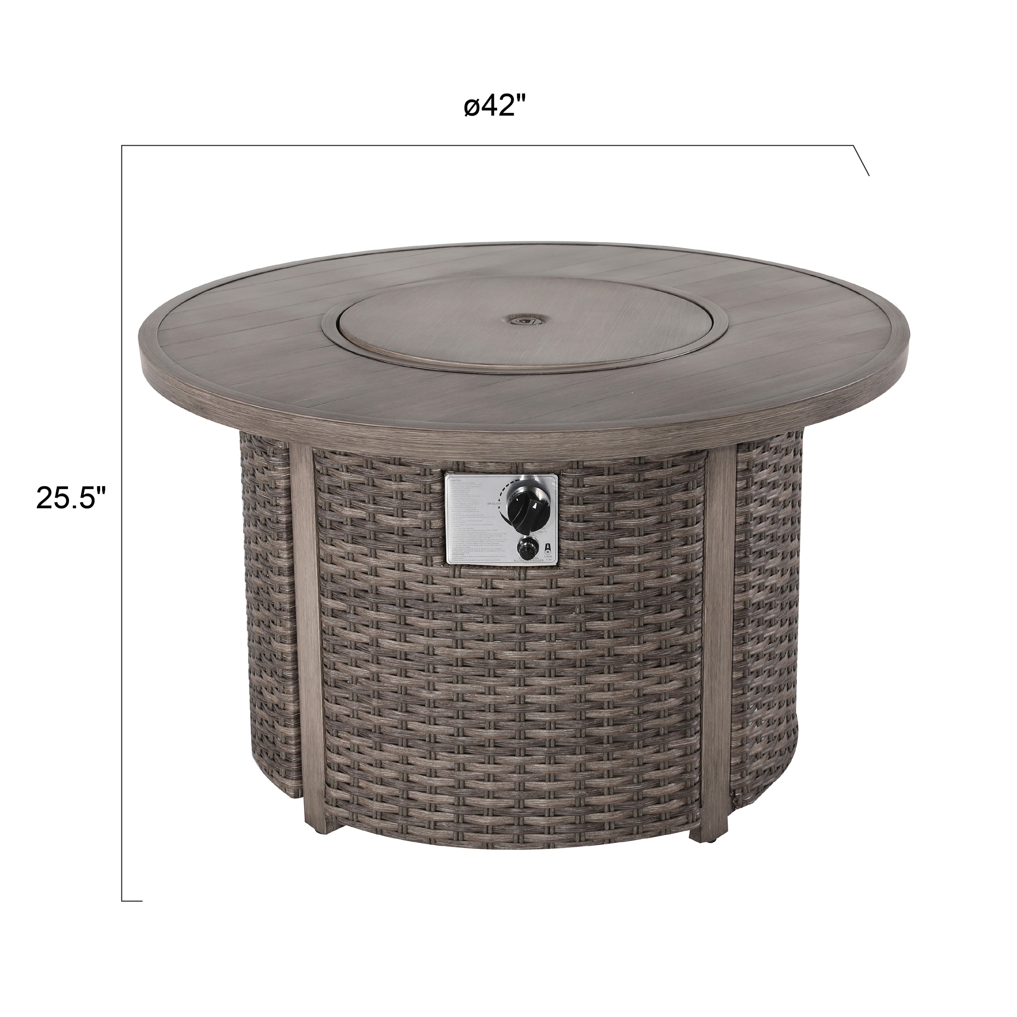 Nuu Garden Patio Aluminum Rattan Fire Pit Table, Round Fire Table, Brown