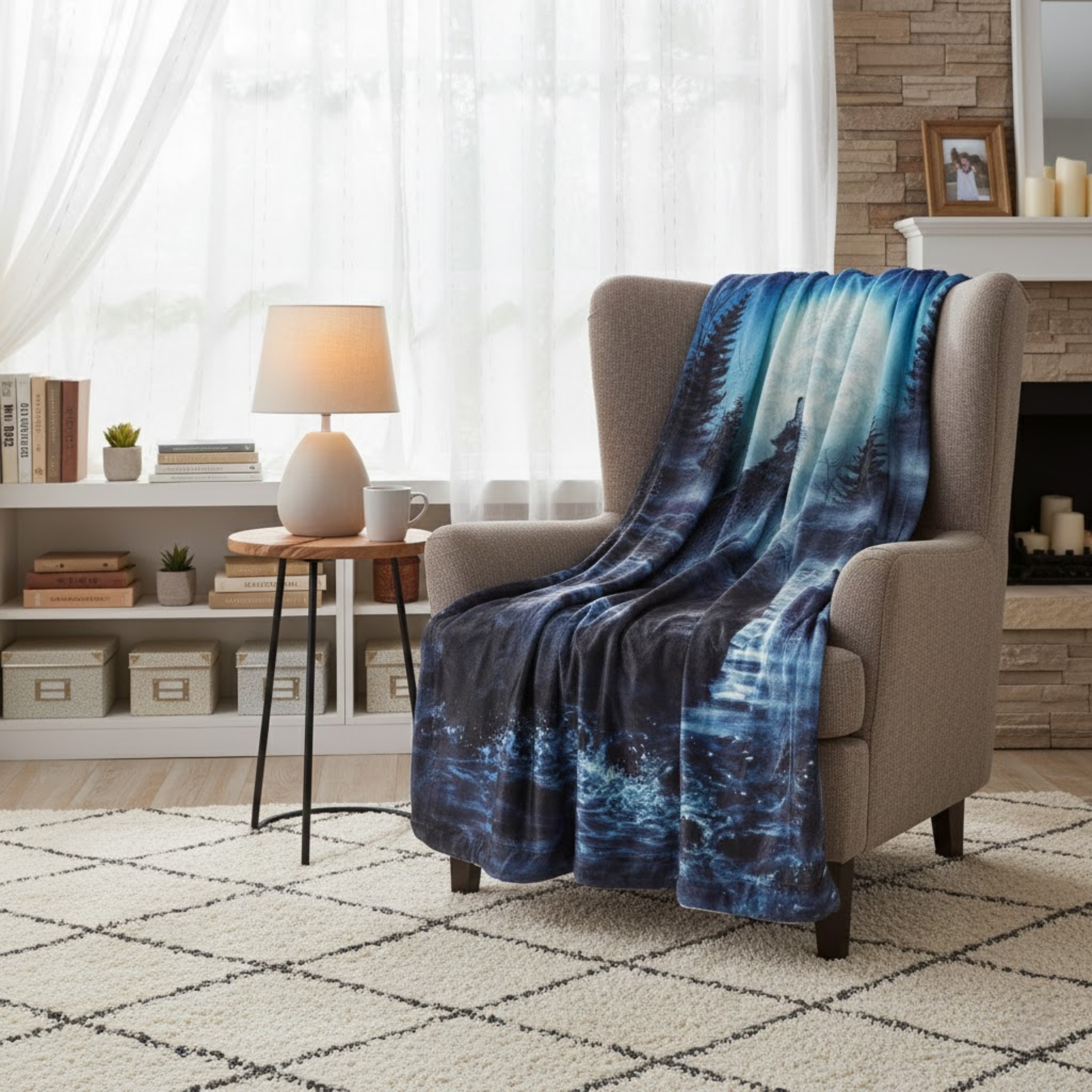 Somerset Home Wolf Pattern Hypoallergenic Fleece Sherpa Throw Blanket