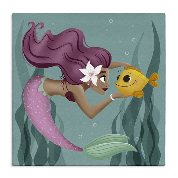 Stupell Industries Mermaid & Fish Friends Fantasy & Sci-Fi Painting Wrapped Canvas Canvas Art Print Wall Art, 17 x 17