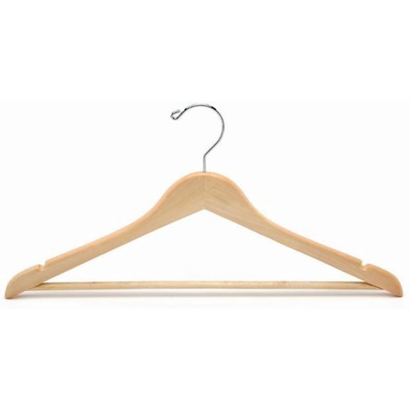 Flat Wooden Suit Hanger w/Bar (Natural)