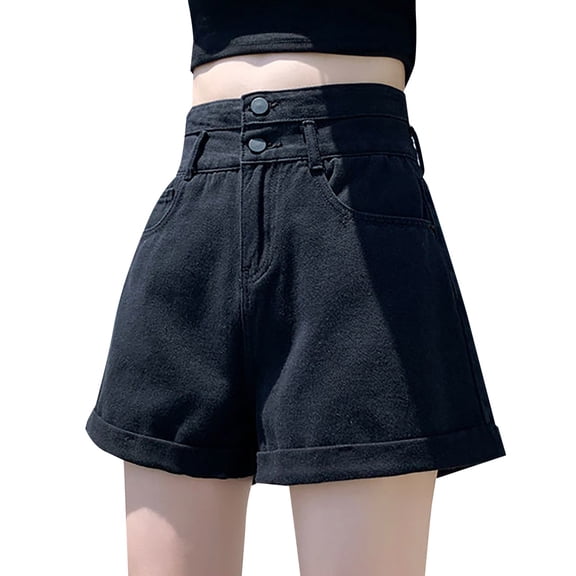 Durtebeua Casual Shorts for Women Vintage Jean Shorts with Pockets Black L