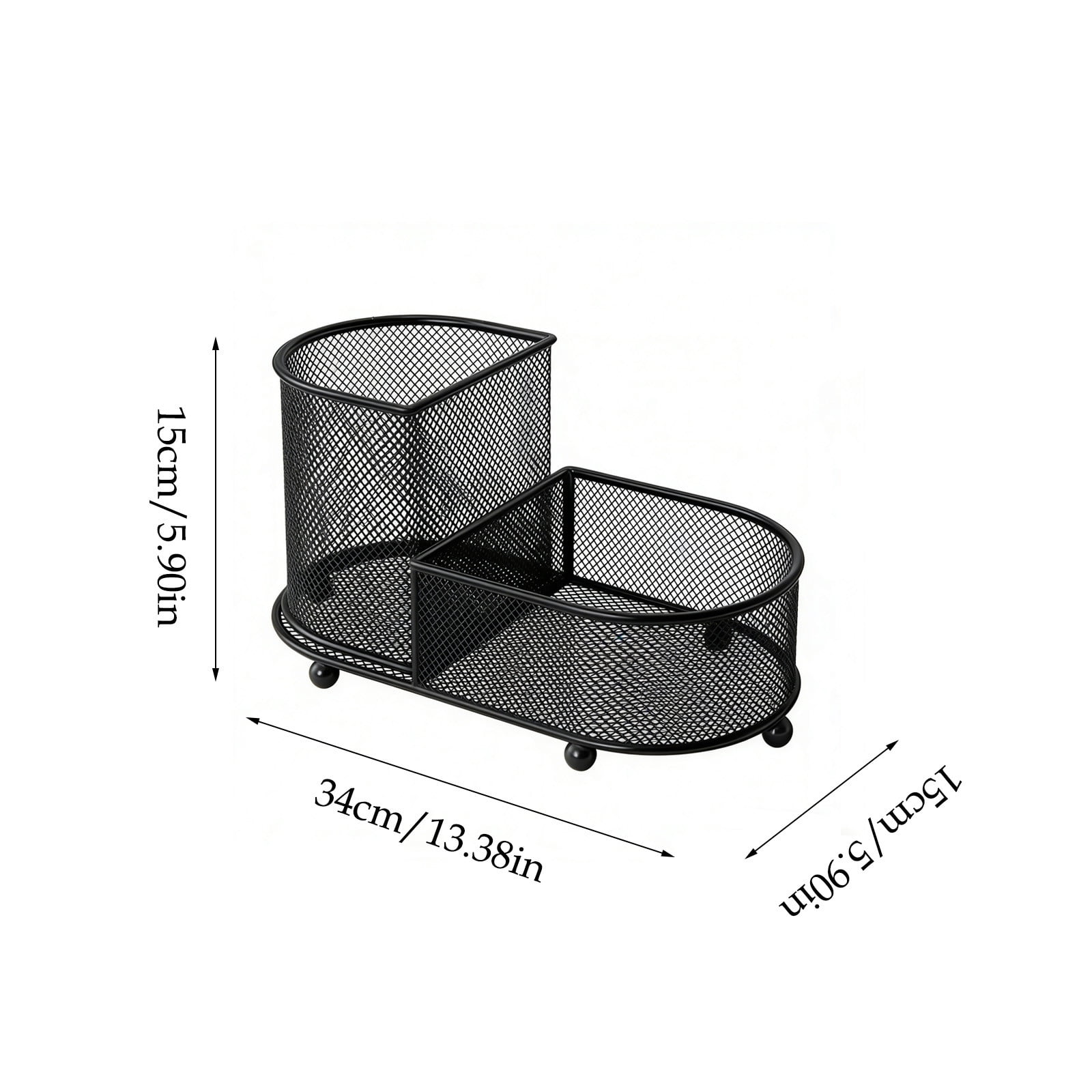 Large Capacity Pen Stationery Organizer Storage Basket - Metal Mesh Desktop Holder, Two Tier Compartment Design, Versatile Office Study Desk Accessory