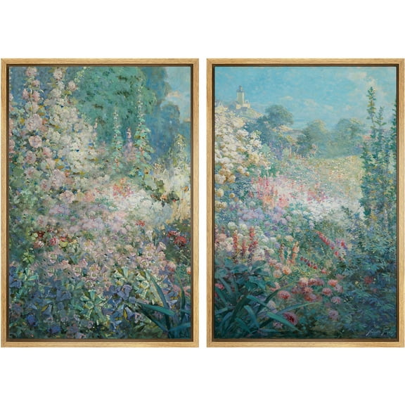 IDEA4WALL Framed Canvas Print Wall Art Set Multicolor Flower Floral Botanical Fine Art Dark Academia Wall Decor Classic Pastel Artwork for Living Room, Bedroom, Office - 24"x36"x2 Natural