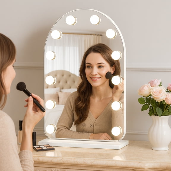 20.3“x 13" Arched Vanity Mirror with Lights, Hollywood Makeup Mirror with Lights, 3 Color Modes & 4 Brightness Levels, HD Makeup Mirror with Smart Touch & Memory, White