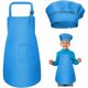 thumbnail image 1 of Delantal y gorro de chef para niños, delantales de cocina ajustables con 2 bolsillos para niñas y niños, delantal de chef de jardín para hornear, pintar y hacer manualidades (7-13 años) (azul) -, 1 of 5