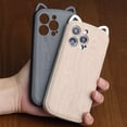 thumbnail image 2 of Bonita funda de silicona con orejas de gato para iPhone 14, 13, 12, 11 Pro Max, anticaída, imitación de grano de madera, estilo Anime zhangmengya LED, 2 of 2