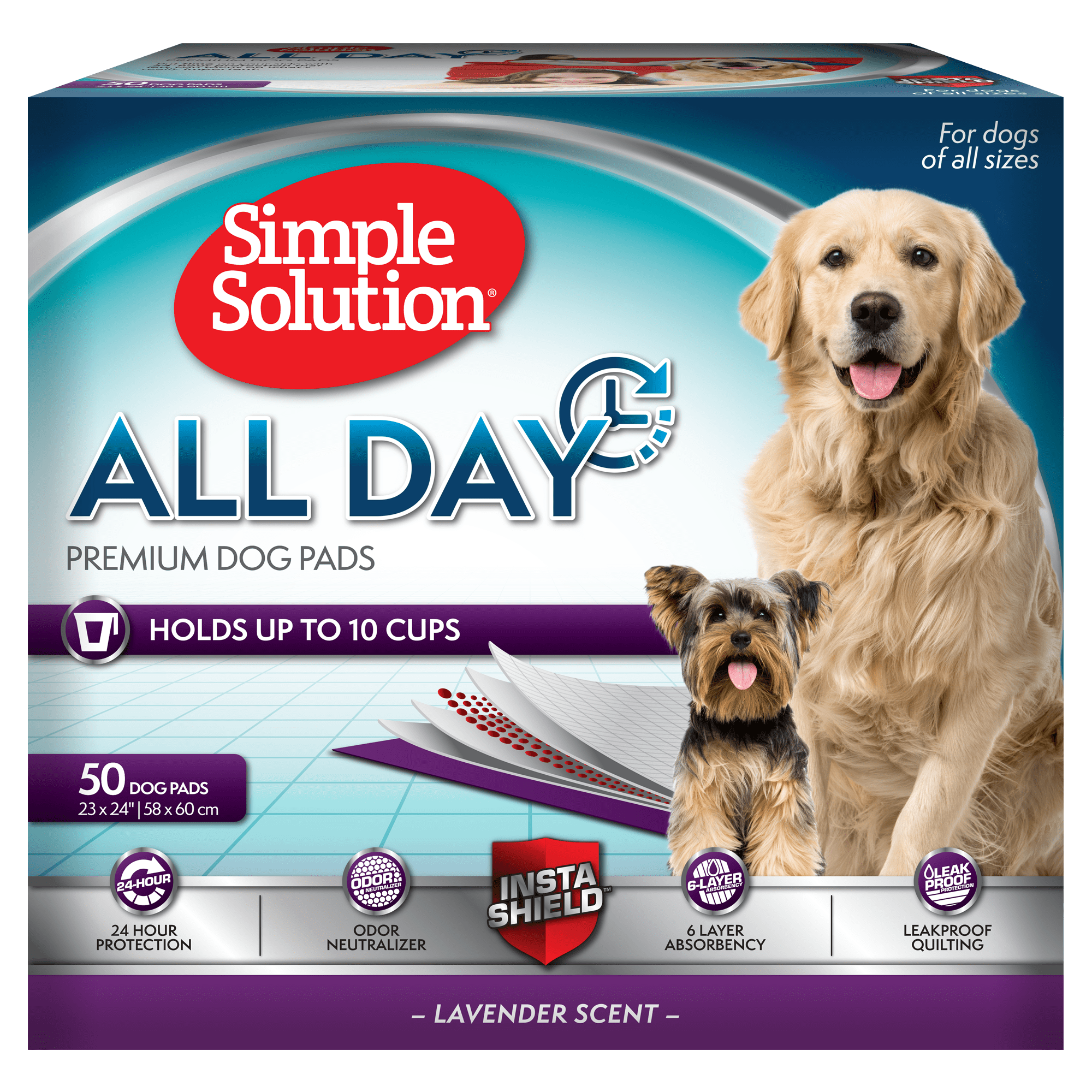 Simple Solution 6Layer All Day Premium Dog Pads, 23 x 24, Lavender