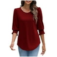 thumbnail image 2 of QUNYINEY Crew Neck Womens Shirts Puff 3/4 Sleeve Casual Solid Tops Loose Pullover Classic T-Shirt, 2 of 9