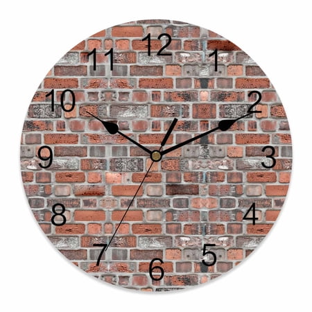 Wall Clock Red Bricks Walls Clocks PVC Silent Non-Ticking Battery Operated Decorative Retro Art Round Clock for Home Living Room Kitchen Bedroom Office School Wall Decor 10 Inch