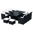 thumbnail image 1 of Outsunny 11 Pieces Wicker Patio Dining Set Outdoor Furniture Set with Removable Cushions, Glass Top Dining Table, PE Rattan Conversation Set for Garden Poolside Backyard, Black, 1 of 10