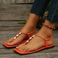 thumbnail image 5 of Xfvqtps Thong Sandals for Women Flat Open Square Toe Metal Bead Flip Flops Orange, 5 of 9