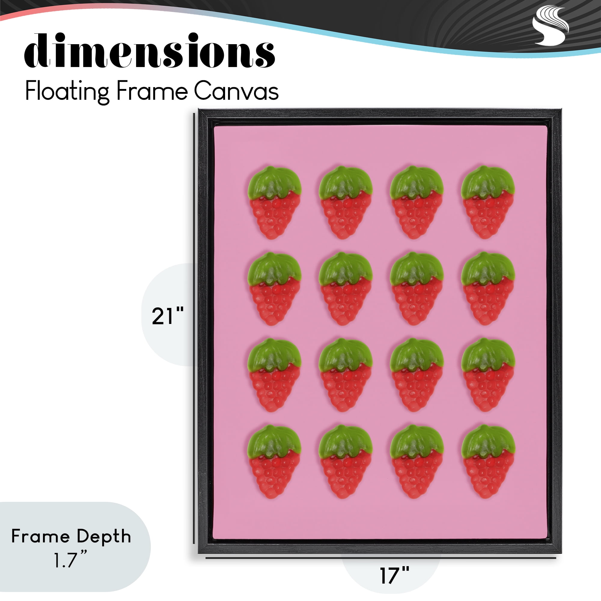 Stupell Industries Gummy Strawberry Candy Pattern Black Framed Floater Canvas Wall Art, design by LISH Creative