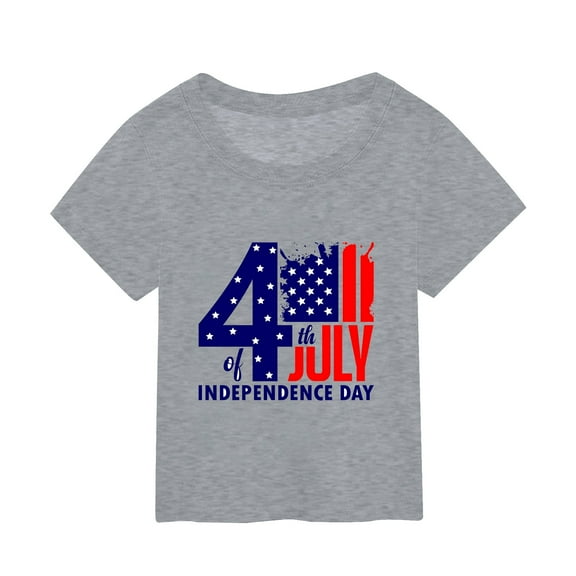 Gubotare Girls Tees 4th of July Shirt Toddler Baby Boys Girls American Flag Patriotic Tshirt Little Kids Cotton Tee Clothes 5T 6T,Grey 5-6 Years
