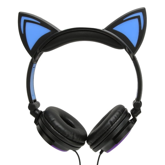 Kids Cat Ear Wired Headphone Noise Reduction Cute Kids Cartoon Headset with LED Light for Tablets Computers Cell Phones