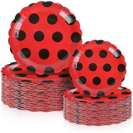 Ladybug Plates 7 & 9 Inch Party Paper Plates, Ladybug Theme Party Decorations Disposable Cute Red Black Dot Tableware Set for Dinner Dessert Picnic Birthday Wedding$$Home Decor, Kitchen, & Other
