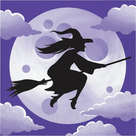 Haunted Mansion Flying Witch Moon Halloween 16 Ct Lunch Napkins