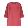 thumbnail image 3 of qucoqpe Womens Plus Size Summer Tops V Neck 3/4 Sleeve Side Slit Shirts Casual Loose Solid Color Blouse Lightweight Comfy T-shirts, 3 of 6