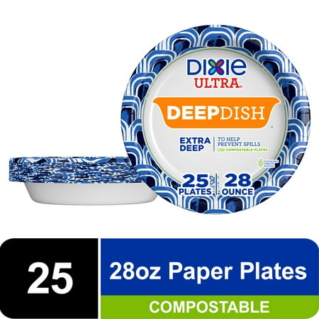 Dixie Ultra Deep Dish Compostable Paper Plates, Multicolor, 28 Ounce, 25 Count