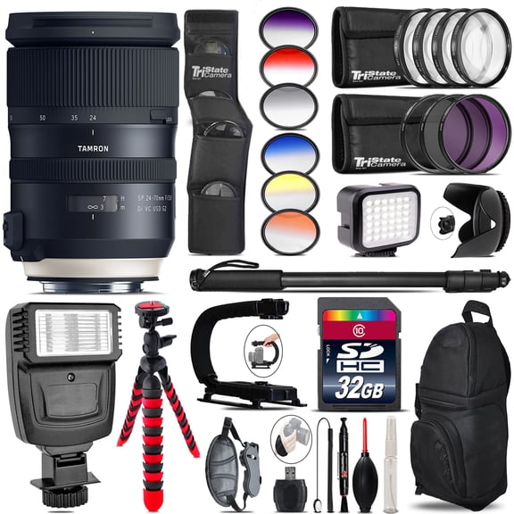 Tamron 24-70mm VC G2 for Nikon + Color Set + LED Light - 32GB Accessory Bundle