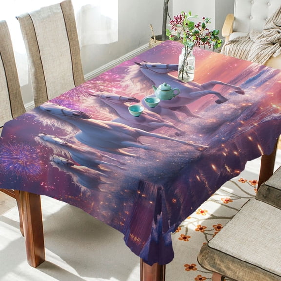 BZSMCE Square Tablecloth White Horse Pattern Tableclothes