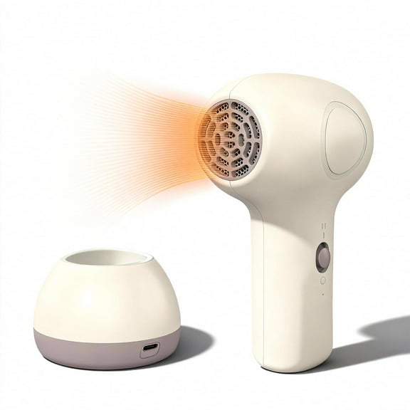 LepiBat Gems Cordless Hair Dryer for Kids, Portable Low Heat Gentle Airflow Quiet Mini Blow Dryer with Charging Base, USB Rechargeable Home Travel Hair Dryer for Body Hair Delicate Skin (Khaki Gray)