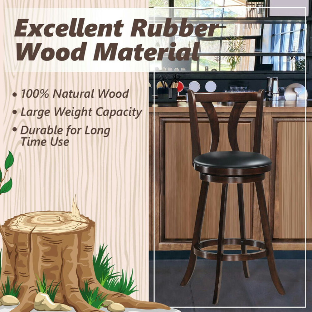 Demi Bonn 29.5" Set of 2 Swivel Counter-Height Bar Stools Chairs with Rubber Wood Legs, Modern Dining Chair with Backrests, Brown