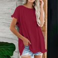 thumbnail image 2 of Blusa superior de lino y algodón con estampado de manga corta y cuello redondo con borlas para mujer Pompotops  hkajfhjk469293, 2 of 8