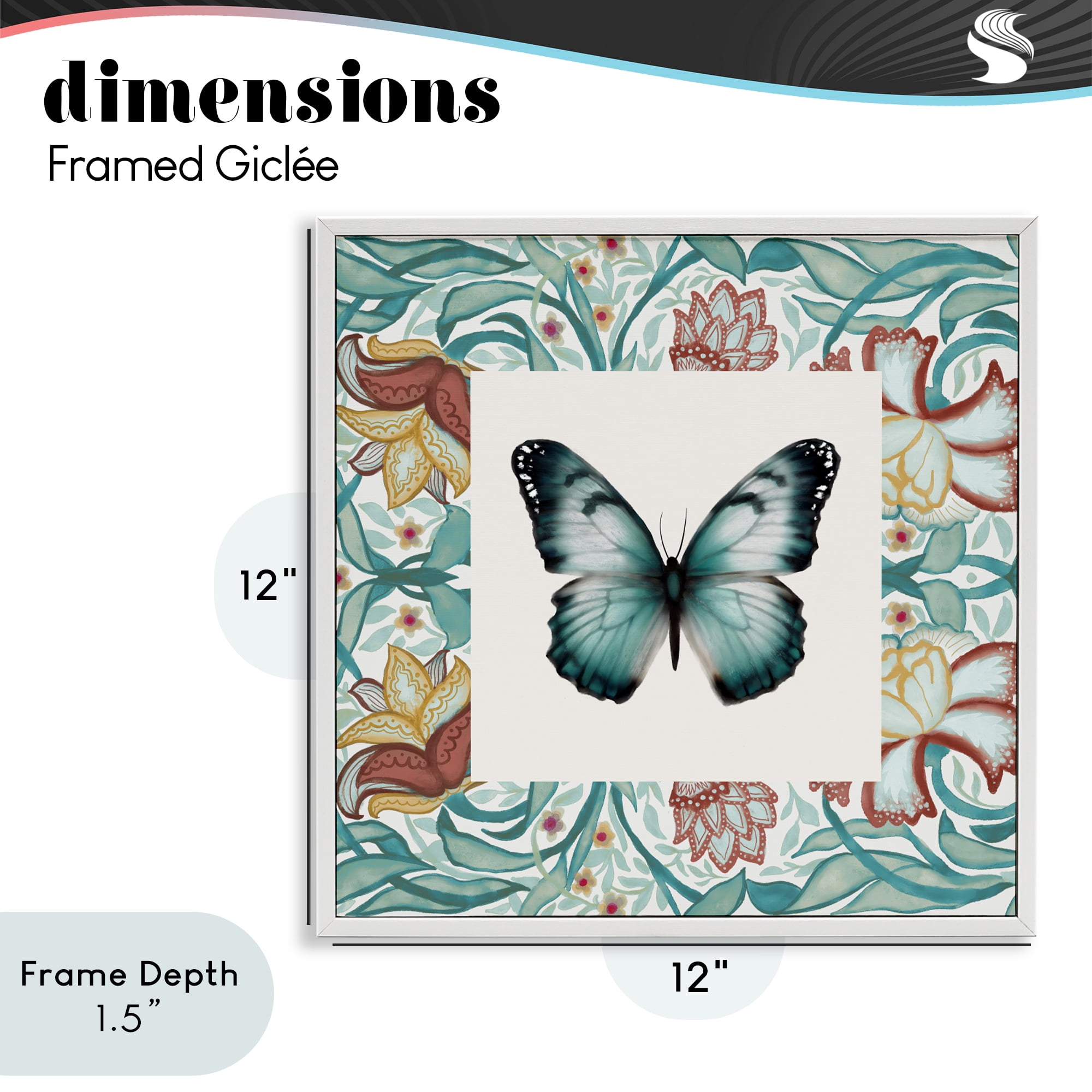 Stupell Industries Blue Toned Baroque Butterfly White Framed Giclee Art, design by Elizabeth Medley