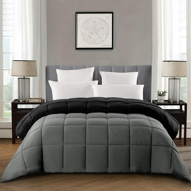 California King 108x98 Lightweight Comforters For Bed Reversible Cal Down Alternative Comforter Plush Microfiber Black Grey Bedding Duvet Insert Machine Washable Com King Bed Reversible Cal Down, Best Cal King Bedding