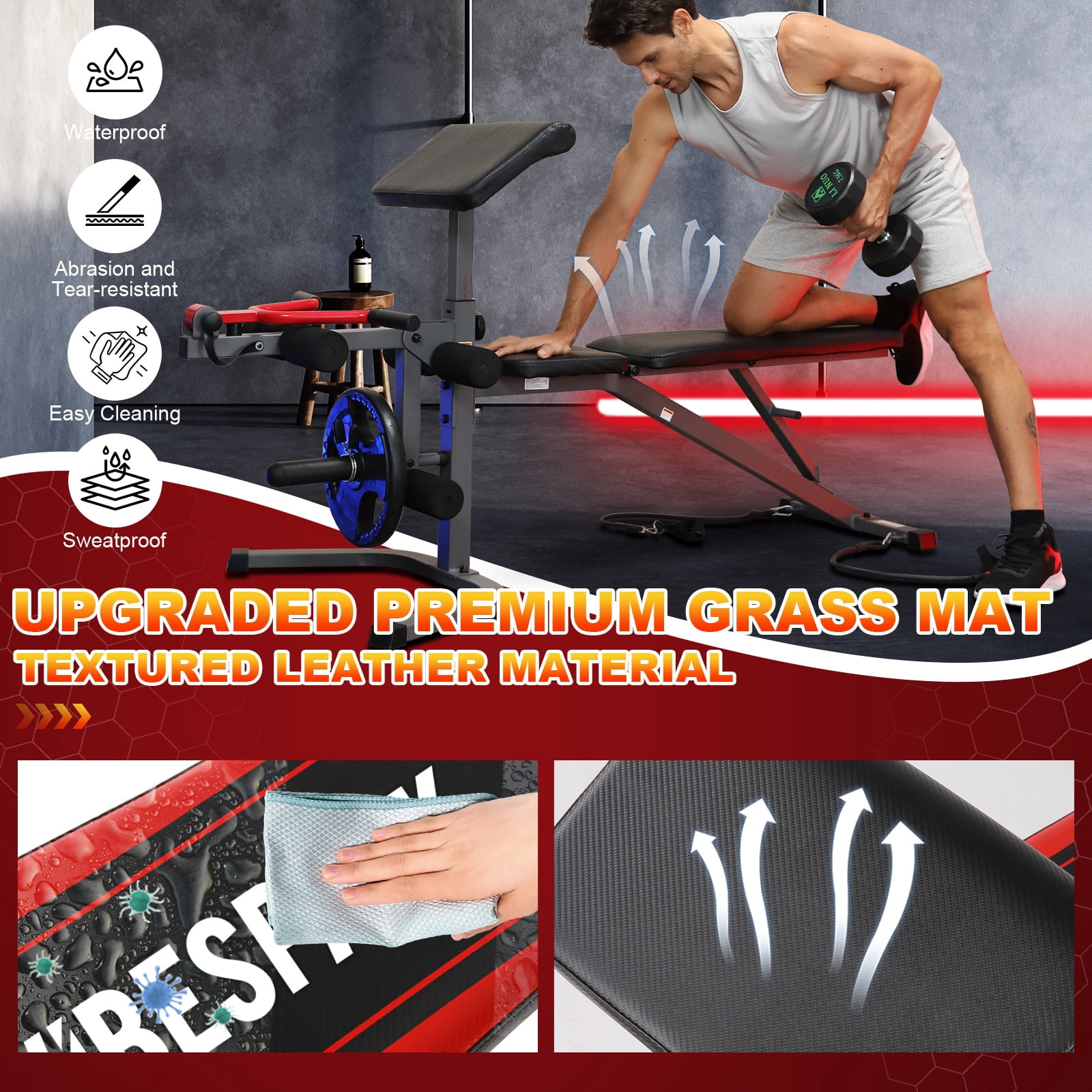 VIBESPARK 900LBS 6-in-1 Workout Bench, Adjustable Weight Bench Press Set with Leg Extension & Leg Curl & Preacher Curl Pad, Multi-function Weight Bench for Home Gym Dumbbell Exercise