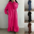 thumbnail image 7 of Lovskoo 2024 Women's Plus Size Hooded Sweatshirt Dress Ruffled Hem Floor Length Maxi Dress Winter Warm Solid Color Long Sleeve with Pocket Long Dress Hot Pink, 7 of 7