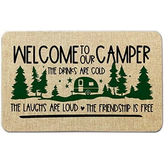 Camper Doormat - Welcome to Our Camper The Friendship is Free - Camping  Front Door Mat 23.6 x 15.7 for Motorhomes RV Room Entrance,Gift
