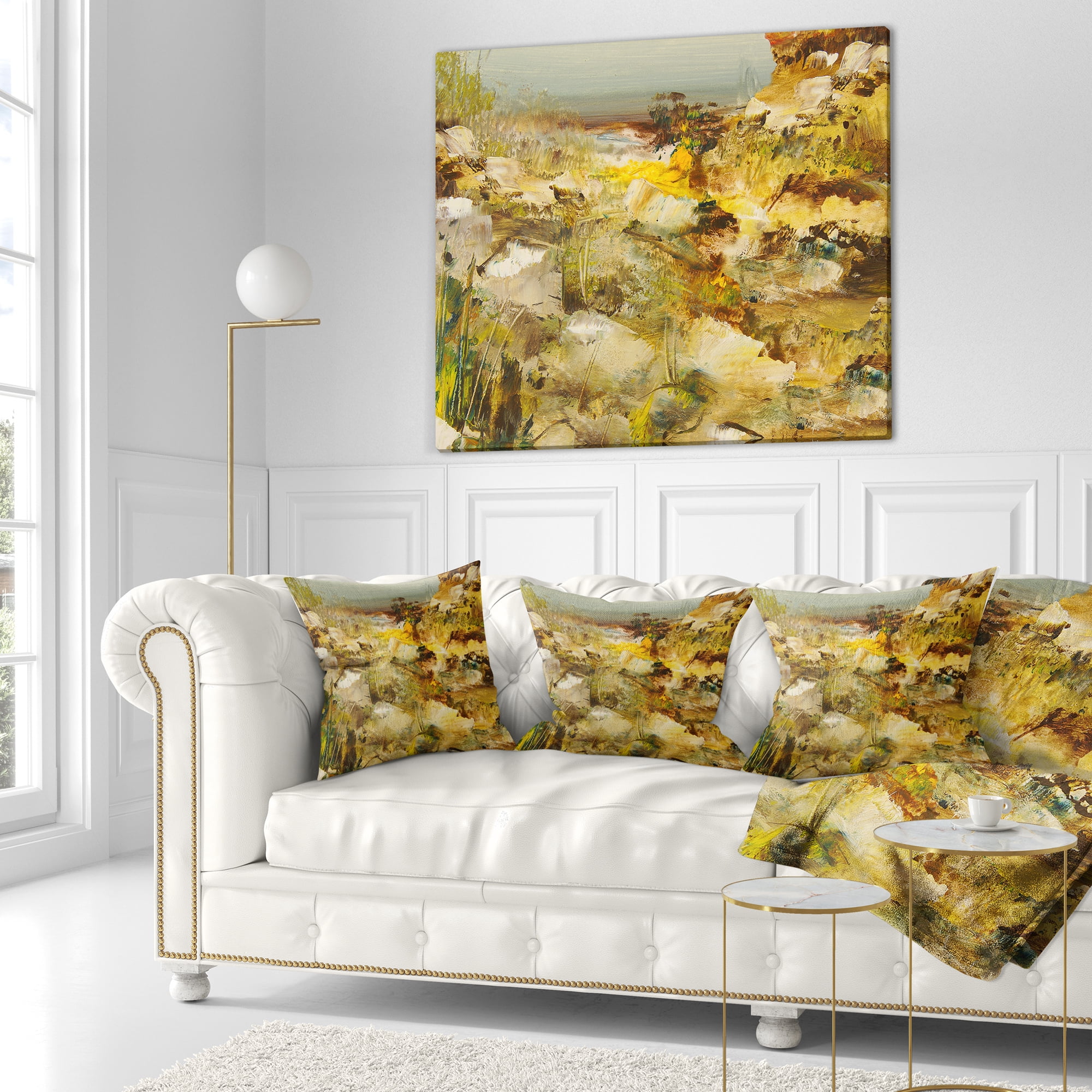 Designart Yellow Stones Heavily Textured - Landscape Painting Throw Pillow - 18x18