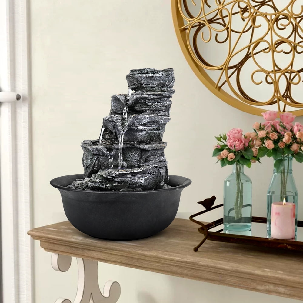 Sculptures Lotus fountain,Birds desktop fountain Tabletop fountain with light Resin crafts Living room fountain Home decoration-A 11.8inch office 