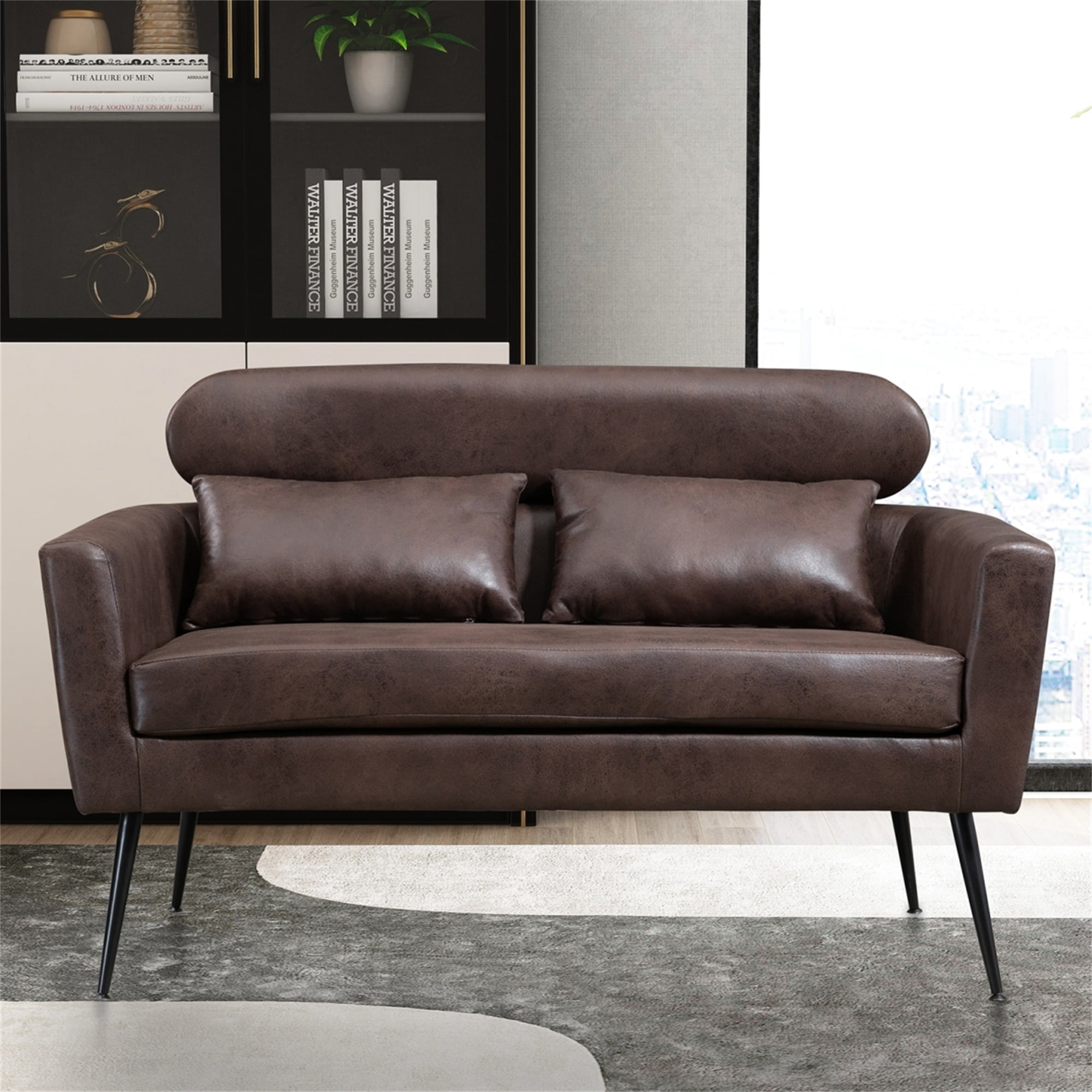 Canddidliike Classical Small Sofa, Two-Seater Sofa With 2 Throw Pillows ,Black Metal Legs for Small Space Office Studio ,Apartment and Bedroom,Valley Gray Bronzing Suede Canddidliike Classical Small Sofa, Two-Seater Sofa With 2 Throw Pillows ,Black Metal Legs for Small Space Office Studio ,Apartment and Bedroom,Valley Gray Bronzing Suede
