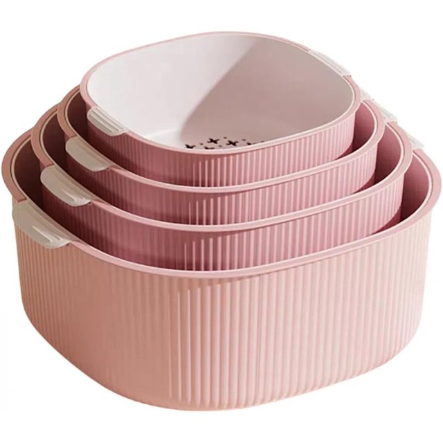 Drain basket kitchen, large-capacity double-layer hollow fruit and vegetable drain storage washing basin
