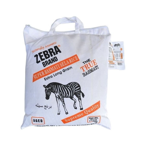 Zebra Brand Super Basmati Sela Rice Parboiled Extra Long Grain Rice 10 lb Bag .