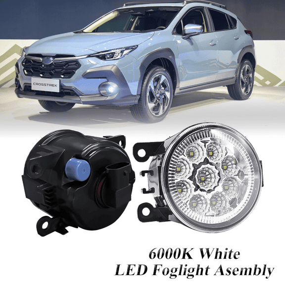 Pair Round LED Fog Lights for Subaru Crosstrek 2016-2024, 55W White Clear Off-Road Lamps Black Front Bumper LED Fog Lights Assembly
