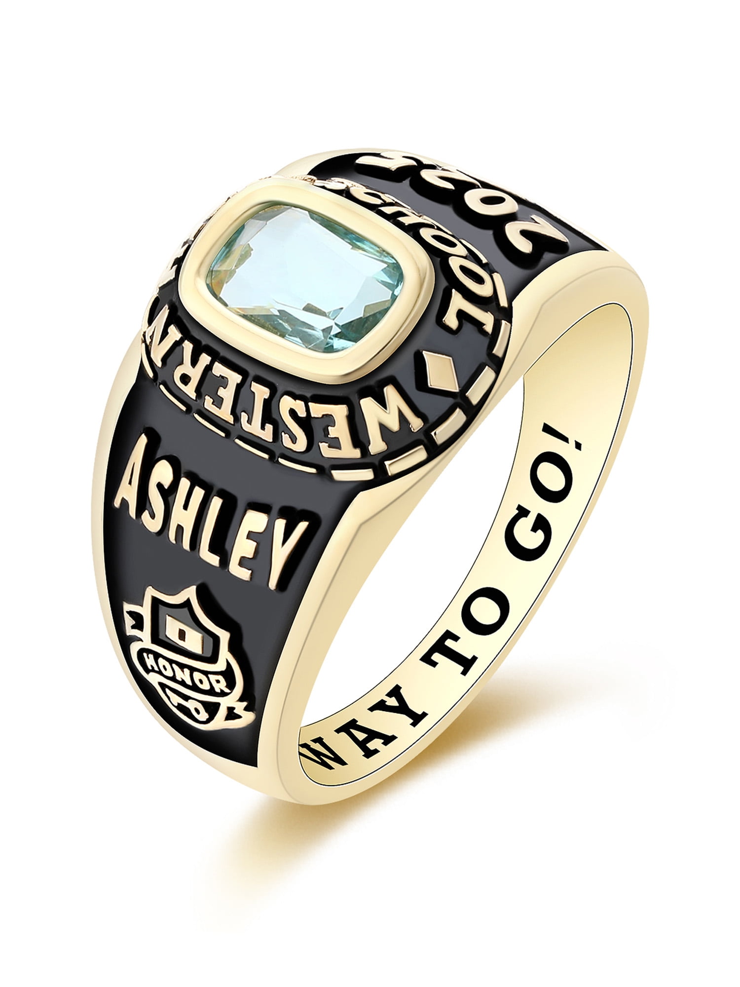 Mementos USA Customized Small Women's Class Ring for High School College-Sterling Silver/Gold