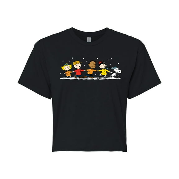 Peanuts - Group Skate - Juniors Cropped Cotton Blend T-Shirt