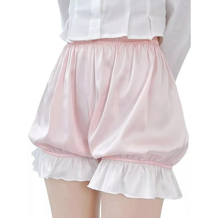 QIJIE Lolita Ruffle Shorts for Womens Teens Teenagers 100% Cotton Pants Bloomers Beige L