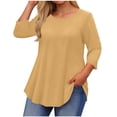 thumbnail image 1 of Hauts Grande Taille pour Femmes Manches 3/4 Col Rond Coupe Ample T-Shirt Décontracté, 1 of 7