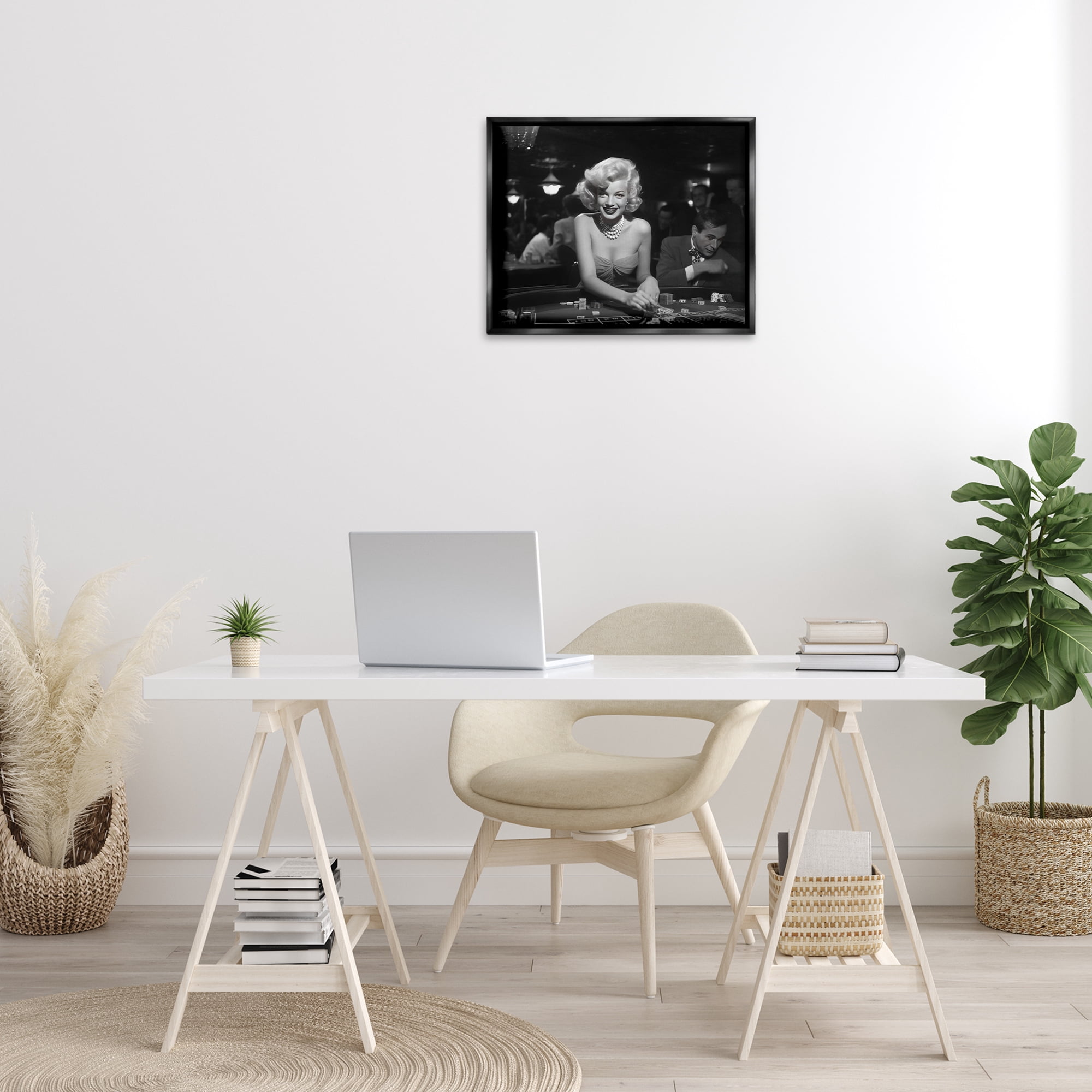 Stupell Industries Iconic Marilyn Portrait Novelty Photography Black Floater Framed Art Print Wall Art, 21 x 17