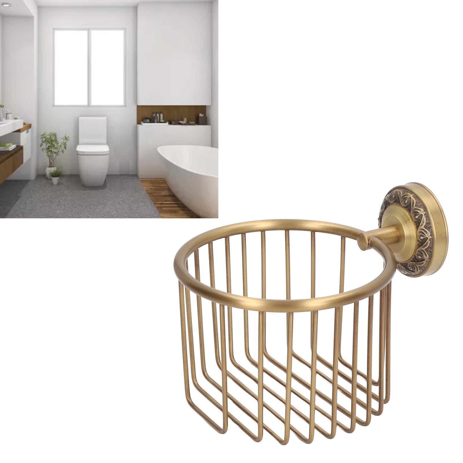 Suodoka Brass Antique Toilet Roll Holder – Punch‑Free, Stable Wall‑Mount Paper Towel Rack for Bathroom