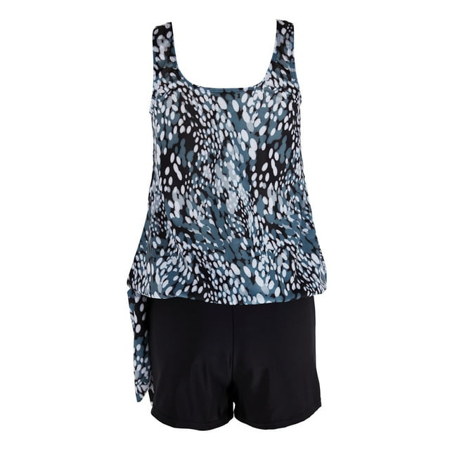 UPPADA Womens Plus Size Two Piece Tankini Swimsuits Twist Front High Waist V Neck Swimwear Floral Tummy Control Modest Bathing Suits with Bottom Swimsuit Tops for Women Black ,M