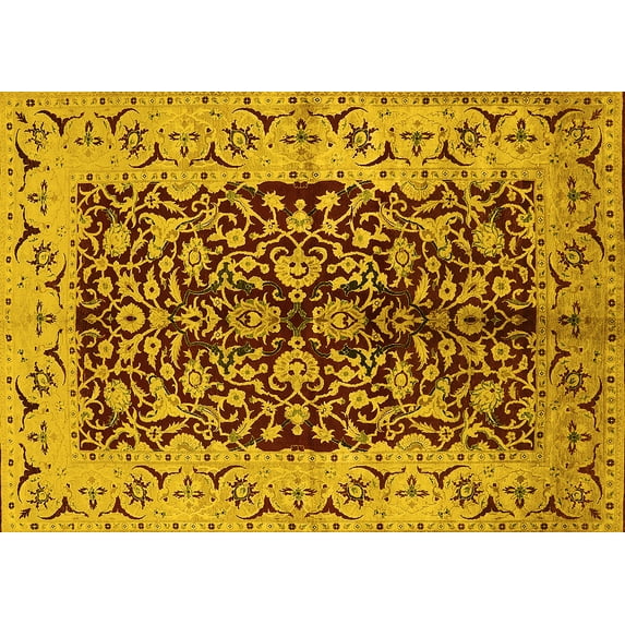 Ahgly Company Machine Washable Indoor Rectangle Oriental Yellow Traditional Area Rugs, 2' x 3'