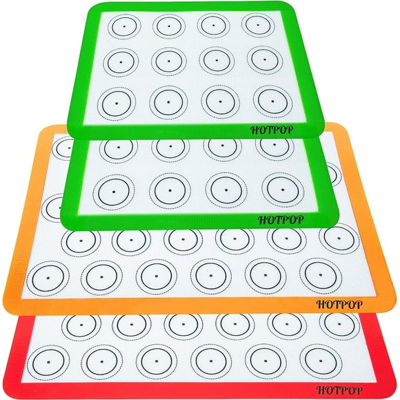 HOTPOP Silicone Baking Mats 0.75mm - Non-Stick Sheet for Macaron, Pastry, Cookie, Bun, and Bread Making - Silicone Baking Mats for Cookie Sheets (2 Half Size+2 Quarter Size)