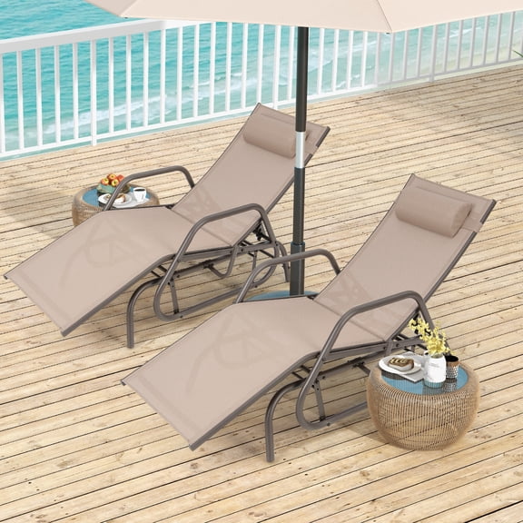 Costway 2PCS Patio Chaise Lounge Glider Recliner Chair Adjustable Sturdy Frame Outdoor Brown