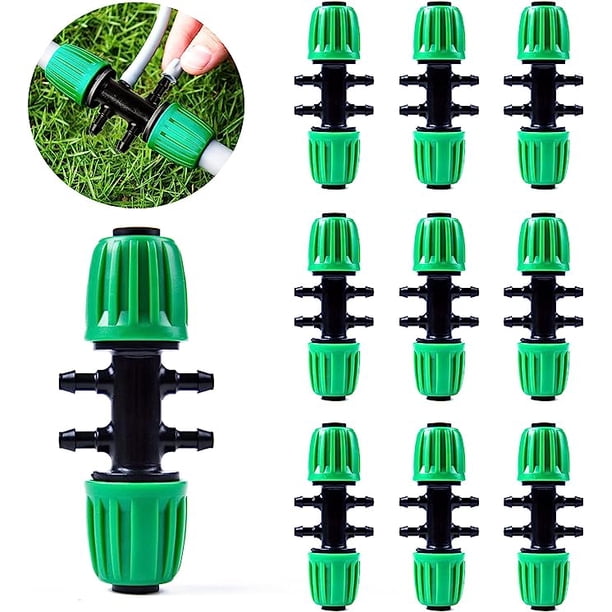 Conector de manguera de riego de jardín, conectores en T de púas, riego por goteo para tubo de riego de 1/2 pulgada a 1/4 pulgada, accesorios de riego de 6 vías, verde TUNC Sencillez